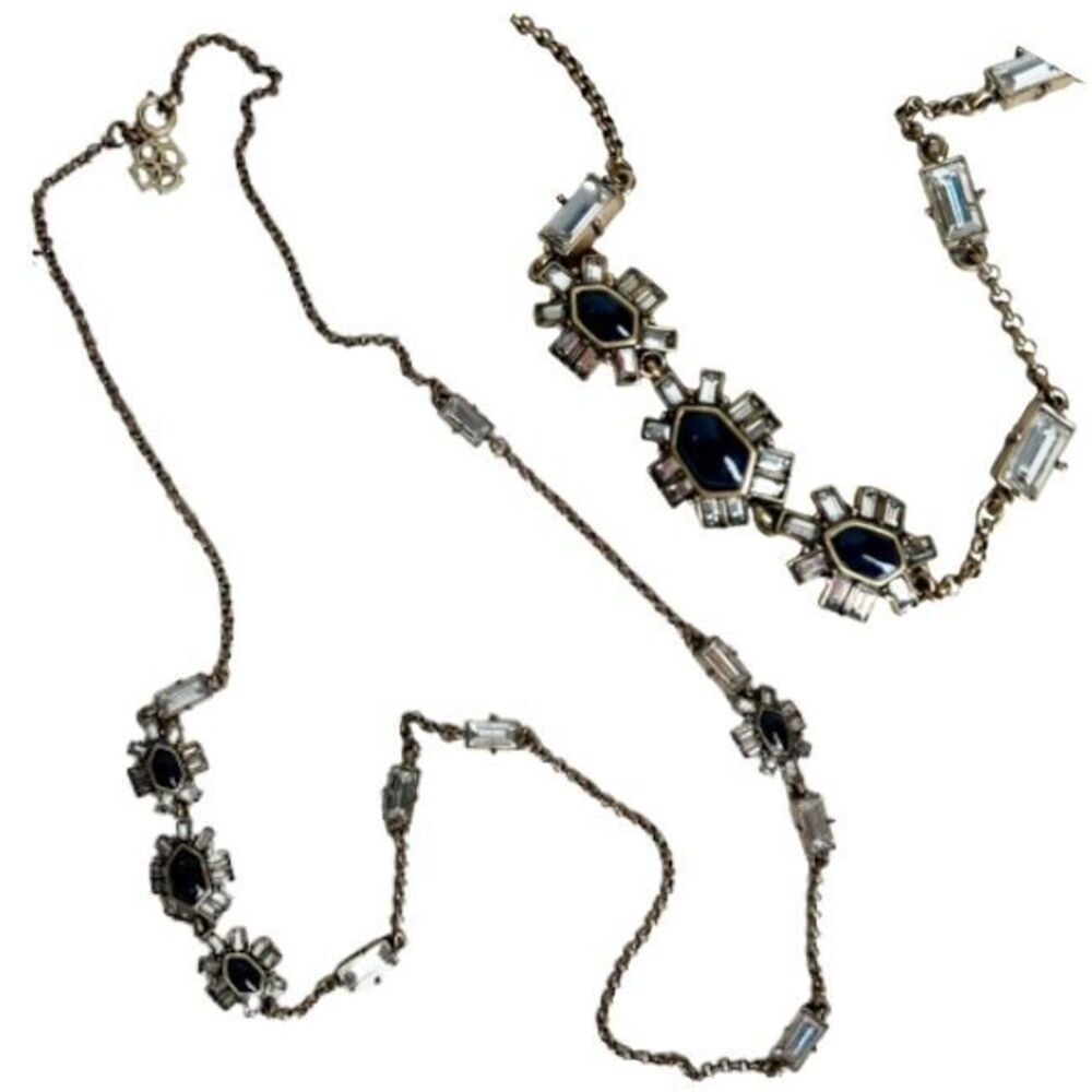 Ann Taylor Rhinestone Necklace Jewelry Baguettes Black Jet Asymmetric